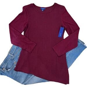 NWT Apt. 9 Burgundy/Maroon Ribbed Asymmetrical Long Sleeve Top - SIZE SMALL